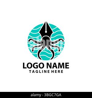 squid pen vector logo design Stock Vector