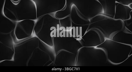 Caustic light patterns on black background - water reflection ripples creating abstract waves, flowing liquid optical effect with bright curved line, underwater illumination texture for graphic design Stock Vector