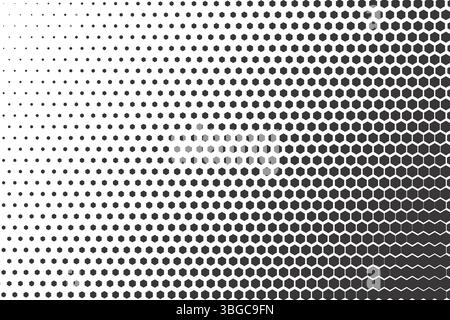 Hexagonal halftone pattern. Honeycomb fade vector background. Abstract textured geometric gradient. Hex dynamic shapes on white backdrop. Simple grid Stock Vector