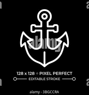 Anchor pixel perfect white line icon in negative space Stock Vector
