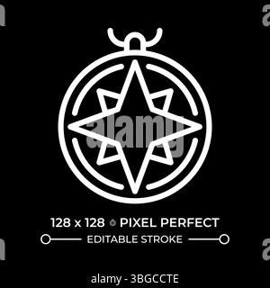Nautical compass pixel perfect white line icon in negative space Stock Vector