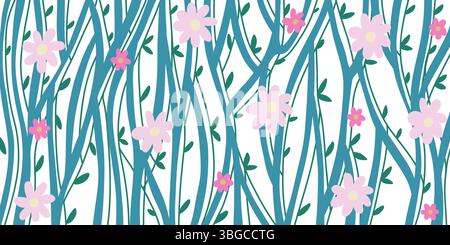 Horizontal Background with Pink Flowers on White Stock Vector
