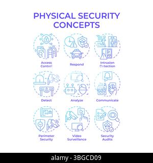 Physical security blue gradient concept icons Stock Vector