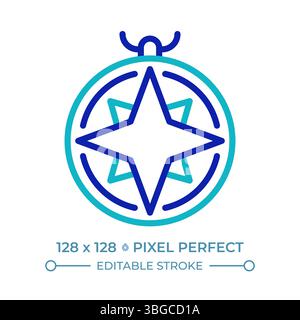 Nautical compass pixel perfect two color line icon Stock Vector