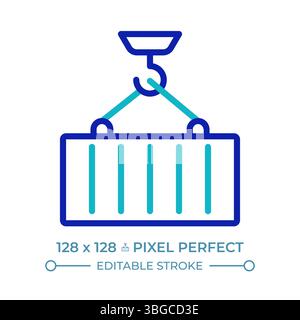 Container loading pixel perfect two color line icon Stock Vector