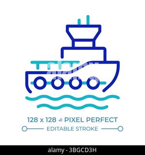 Tugboat pixel perfect two color line icon Stock Vector