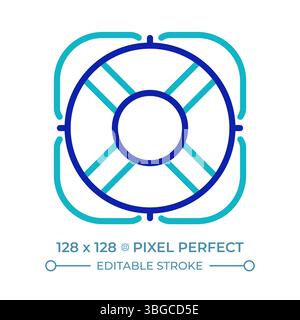 Lifebuoy pixel perfect two color line icon Stock Vector