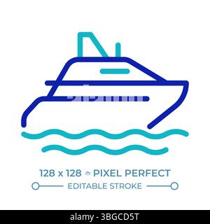 Yacht pixel perfect two color line icon Stock Vector