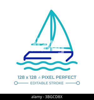 Sailing ship pixel perfect two color line icon Stock Vector