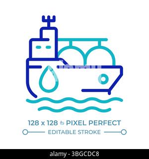 Tanker ship pixel perfect two color line icon Stock Vector