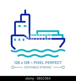 Barge pixel perfect two color line icon Stock Vector