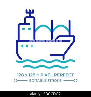 Bulk carrier pixel perfect two color line icon Stock Vector