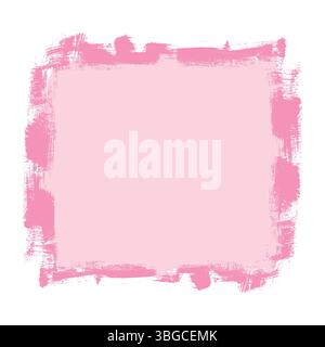 Pink Grunge Paintbrush Square Box. Grungy Brush Stroke Texture on White Background. Messy artistic square banner Stock Vector