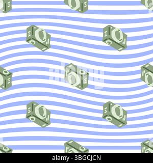 Seamless Cartoon Camera Waves Pattern Stock Vector