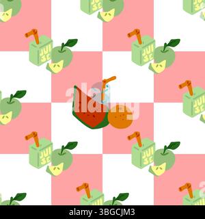 Seamless Cartoon Fruit Juice Pattern Stock Vector