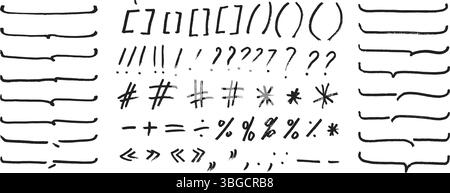 Marker felt pen or crayon doodle text frames, direction arrows and text marks emphasis scribbles collection. Stock Vector