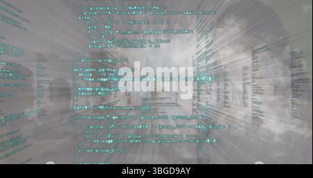 Digital image of statistical data processing against spot of light and light on grey background Stock Photo