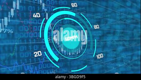 Image of speedometer over data processing Stock Photo