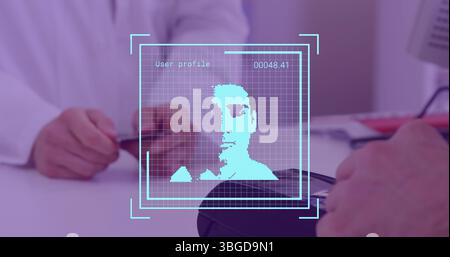 Image of data processing with people portraits over diverse people paying with credit card Stock Photo