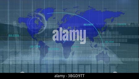 Image of graphs and data over world map Stock Photo