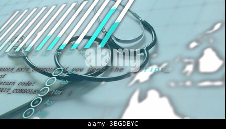 Image of data processing over stethoscope Stock Photo