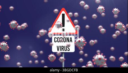 Image of sign with coronavirus text over virus cells Stock Photo