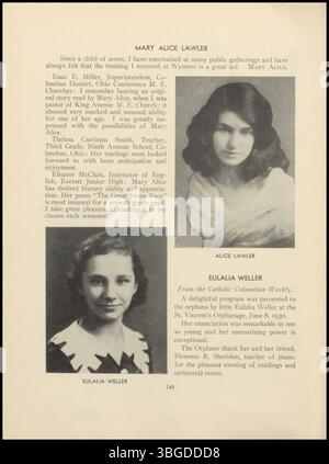 The Wynters School of Expression, active during 1923–1933, was dedicated to speech arts. It was founded by Mary and June Wynters in 1913 and moved from 771 North High Street to 82 West 10th Avenue in 1919. The album includes biographies and event documentation. Stock Photo