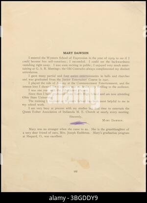 This 1923 album documents the history of the Wynters School of Expression, founded in 1913 by Mary and June Wynters. Initially on North High Street, the school moved in 1919 to West 10th Avenue and focused on speech arts education through Voice and Body Expression departments. Stock Photo