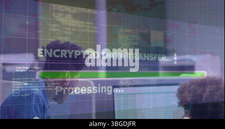 Image of financial data and graphs over airport Stock Photo