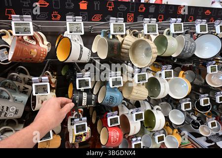 Display of coffee mugs in a Grocery store Stock Photo