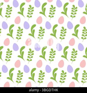 Engaging and Colorful Easter Eggs and Leaves Seamless Pattern Easter or Spring Themes Festive Fond. Isolated Vector Illustration Easter designs backgrounds, greeting cards, banners and festive decors Stock Vector