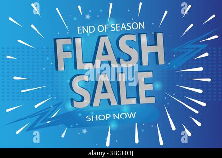 Flash Sale banner with 3D text and flash icon on blue background. Editable vector template for social media, websites, and special offer promotions. Stock Vector