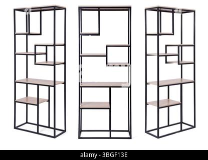 Metal book shelve isolated on white background .Different angles Stock Photo
