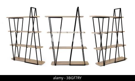 Metal book shelve isolated on white background .Different angles Stock Photo