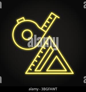 Measurement tools neon line icon. Measuring tape and carpenter square. Vector illustration Stock Vector