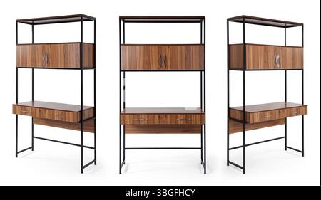 Metal book shelve isolated on white background .Different angles Stock Photo