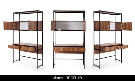 Metal book shelve isolated on white background .Different angles Stock Photo