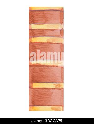Book in watercolor style isolated on white background. Old vintage retro book. Hand painted watercolor illustration. The spine of a book with golden e Stock Photo