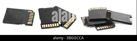SD memory cards isolated on white, collage Stock Photo