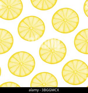 Watercolor lemon round slices seamless pattern. Minimalistic summer sunny hand drawn print for textile or wall art design or background. Stock Photo