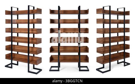 Metal book shelve isolated on white background .Different angles Stock Photo