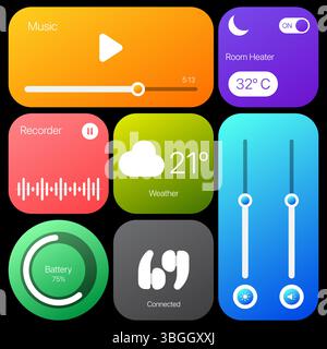 Collection of colorful user interface elements for smart devices. Stock Vector