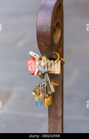 Love padlock on a pole Stock Photo