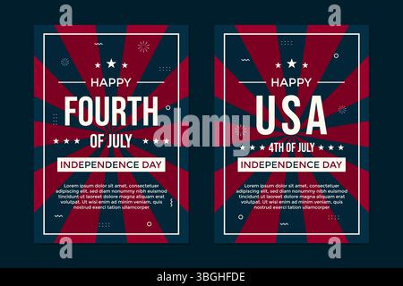 Set of USA Independence Day poster template on dark blue background. American 4th of July poster design illustration Stock Vector