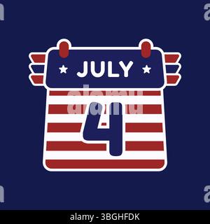 Fourth of July calendar with American flag color on it. USA Independence Day calendar flat icon illustration on blue background Stock Vector