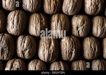Close-up of a group of shelled walnuts,top view Stock Photo