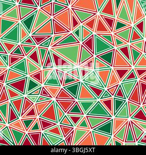 Triangles background. Compact triangles size. Solid shapes in frames. Multicolored style. Repeatable pattern. Beautiful vector tiles. Stock Vector