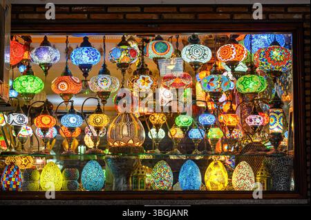 Traditional lamps made from multicolored glass pieces. Stock Photo