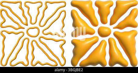 3d sun pattern in a summer retro style with groovy abstract background and ray texture for a graphic illustration. Vintage 70s wave design with Stock Vector