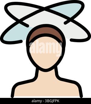 Dizziness, Migraine, Headache, Distracted Head Outline Icon. Front View. Woman Feel Dizzy Line Pictogram. PMS or menopause symptoms concept. Isolated Stock Vector